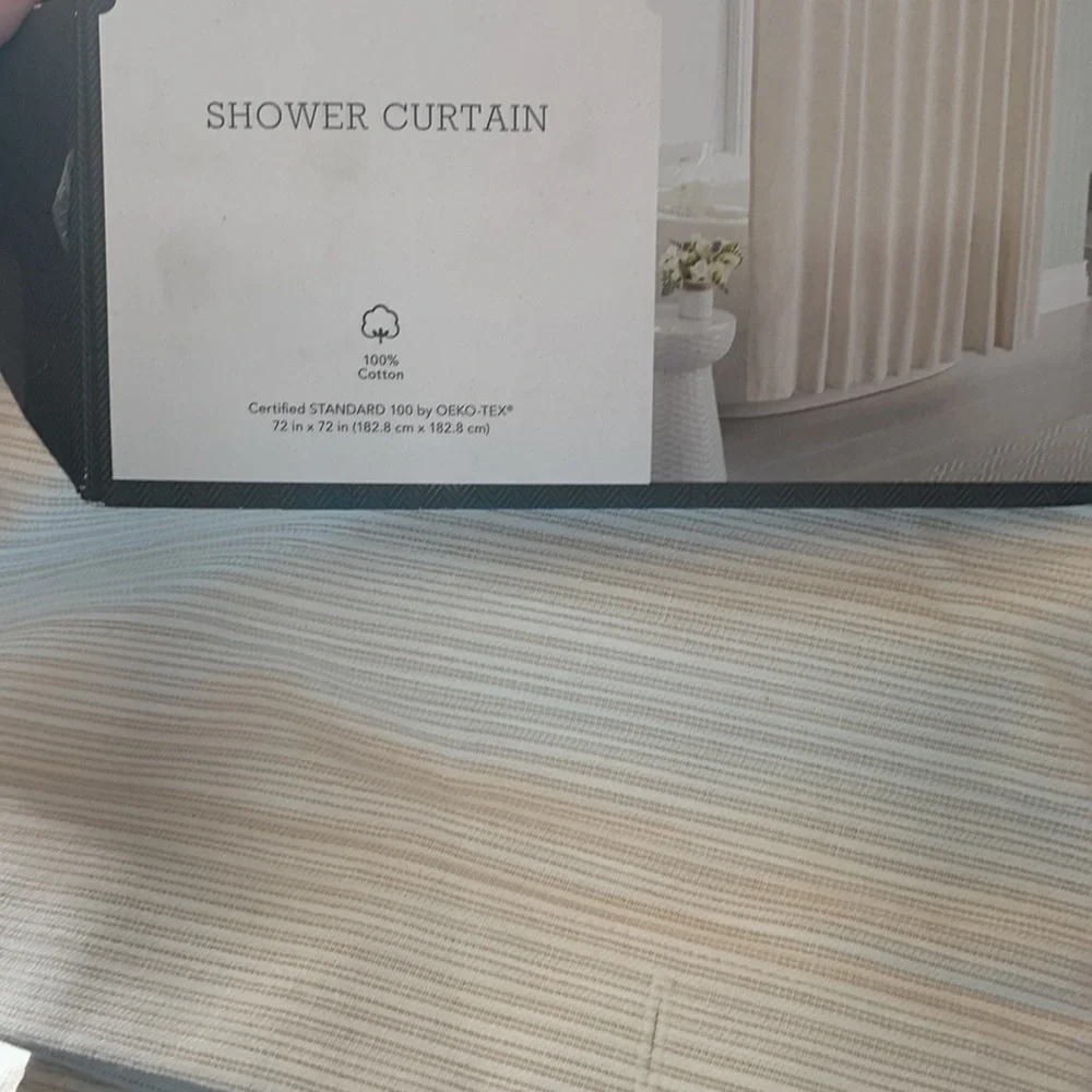 Threshold Subtle Striped Textured Shower Curtain Off-White/Cream